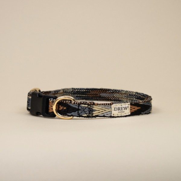 Drew&apos;s Dogwear Dark Arrow // Blødt halsbånd i blåt og brunt mønster - S
