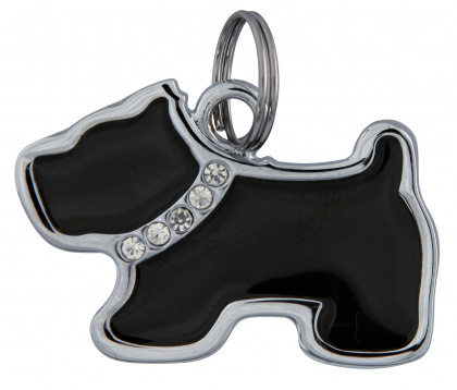 Fancy ID-Tag i metal - hund med Rhinestones.