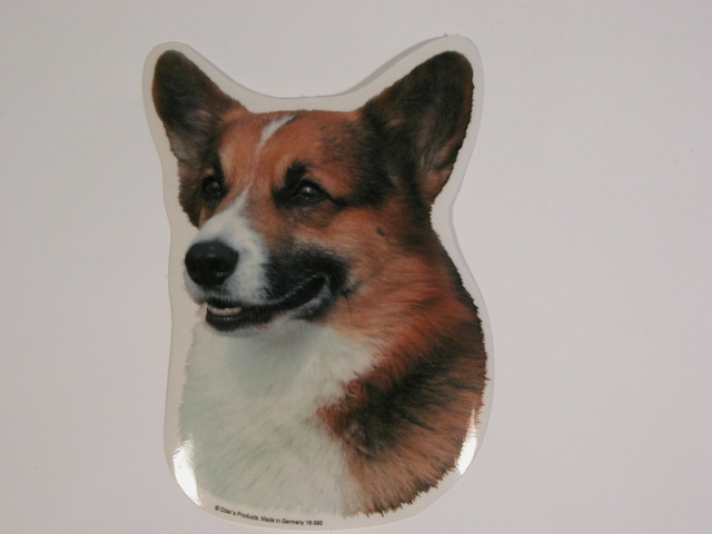 Welsh Corgi Pembroke, hv. Vælg: klistermærke, nøglering, broche, slipsenål, mm